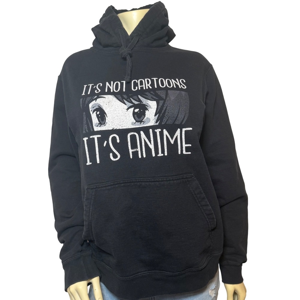 Port & Company It's Not Cartoons It's Anime Black Graphic Hoodie Sweatshirt M